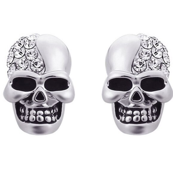 Skull Design Rhinestone Stud Earrings - Picture 1 of 4